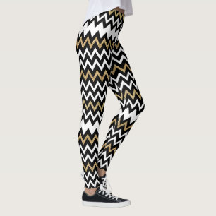 Zwart & Wit Chevron Patroon Goud Accent Leggings