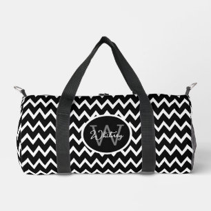 Zwart-wit Chevron patroon Monogrammed Small Plunjezak
