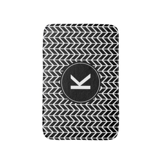 Zwart wit Chevron Pattern Aangepast monogram Badmat (Voorkant Verticaal)
