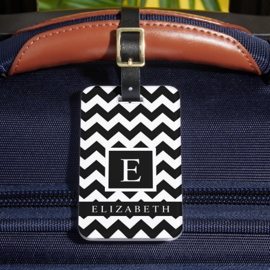 zwart-wit Chevron Pattern Bagagelabel (Voorkant Insitu 2)