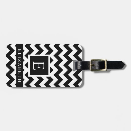 zwart-wit Chevron Pattern Bagagelabel (Voorkant horizontaal)