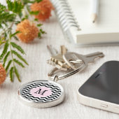 Zwart-wit Chevron Pattern Sleutelhanger (Zijkant)