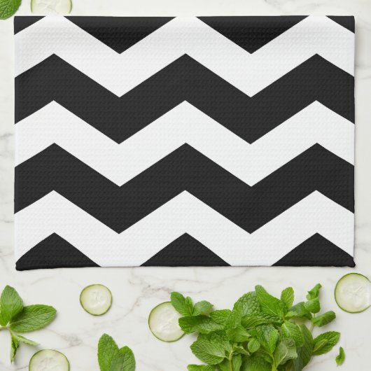 Zwart-wit Chevron Pattern Theedoek (Gevouwen)