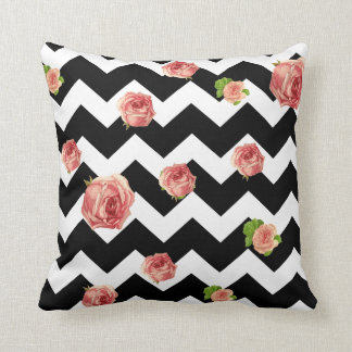 Zwart-wit Chevron rozen Worp Kussen