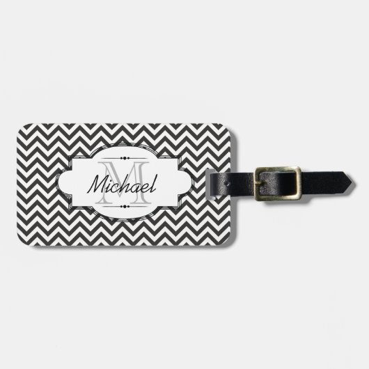 Zwart-wit Chevron Stripe Bagagelabel (Voorkant horizontaal)