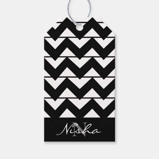 Zwart-wit Chevron Stripe, gepersonaliseerd Cadeaulabel (Voorkant)