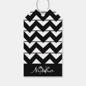 Zwart-wit Chevron Stripe, gepersonaliseerd Cadeaulabel (Achterkant)