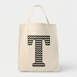 Zwart-wit Chevron "T" Canvas tas