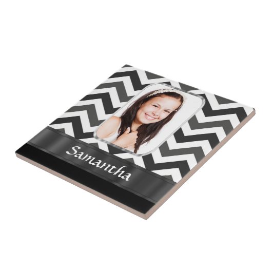 Zwart-wit chevron tegeltje (Zijkant)
