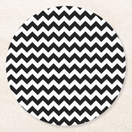 Zwart-wit Chevron Traditioneel ontwerp Ronde Kartonnen Onderzetter
