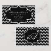 Zwart-wit Chevron Zig Zag Elegant Monogram A Visitekaartje (Voorkant / Achterkant)