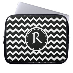 Zwart-wit Chevron Zig Zag Retro Elegance Laptop Sleeve