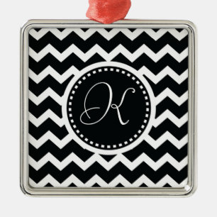 Zwart-wit Chevron Zig Zag Retro Elegance Metalen Ornament