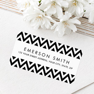Zwart wit chevron zigzag patroon retouradres etiket