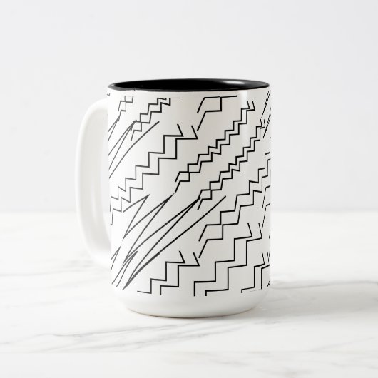 Zwart-wit Chevron Zigzag Stripes Tweekleurige Koffiemok (Voorkant links)