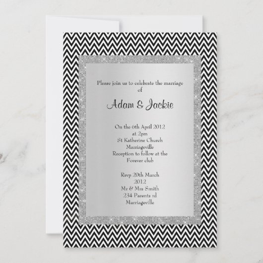 Zwart wit chevron zwarte ELEGANT CLASSY WEDDING Kaart (Voorkant)