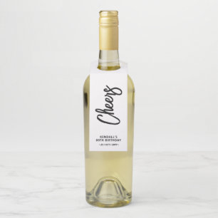 Zwart & Wit Chic Borstellettertype Cheers Feestje Flessenhanger