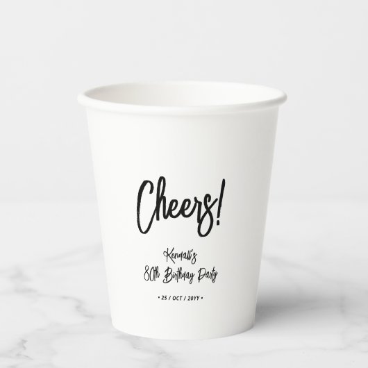 Zwart & Wit | Chic Cheers 80ste verjaardagsfeestje Papieren Bekers (Voorkant)