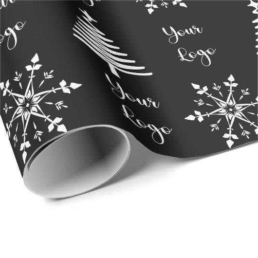 Zwart Wit Chic Kerstboom Retail Aangepast Logo Cadeaupapier (Rol Hoek)
