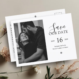 Zwart & Wit Chic Minimal De datumfoto opslaan Briefkaart