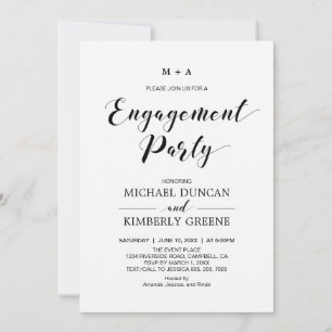 Zwart & Wit Chic Modern Verloving Feest Kaart