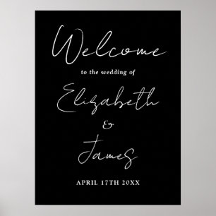 Zwart-wit Chic Script bruiloft welkom teken Poster