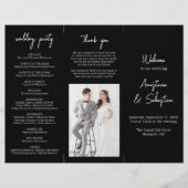 Zwart-wit Chic Script Trifold Wedding Programma Flyer (Voorkant)