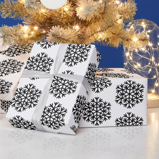 Zwart-wit Chic Snowflake Patroon Cadeaupapier (Feestdagen)