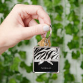 Zwart Wit Chic Zebra Print Bow Sleutelhanger (Hand)
