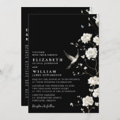 Zwart-wit Chinoiserie Bloemen Details Huwelijk Kaart (Voorkant / Achterkant)