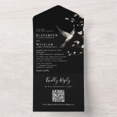 Zwart-wit Chinoiserie Bloemen QR Code Huwelijk All In One Uitnodiging (Binnen)