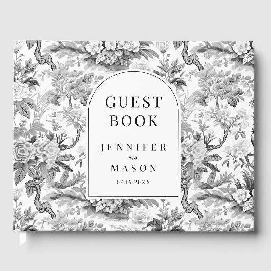 Zwart wit chinoiserie bruiloft cadeau gastenboek (Voorkant)