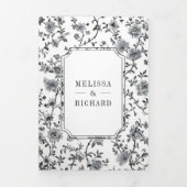 Zwart-wit Chinoiserie Crest QR Code Huwelijk Drieluik Uitnodiging (Cover)