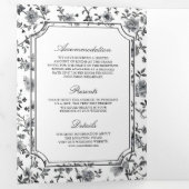 Zwart-wit Chinoiserie Crest QR Code Huwelijk Drieluik Uitnodiging (Binnenzijde eerst)