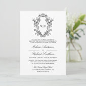 Zwart-wit Chinoiserie Crest QR Code Huwelijk Kaart (Staand voorkant)