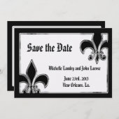Zwart-Wit Chroom Fleur de Lis Bewaar de Datum Save The Date (Voorkant / Achterkant)