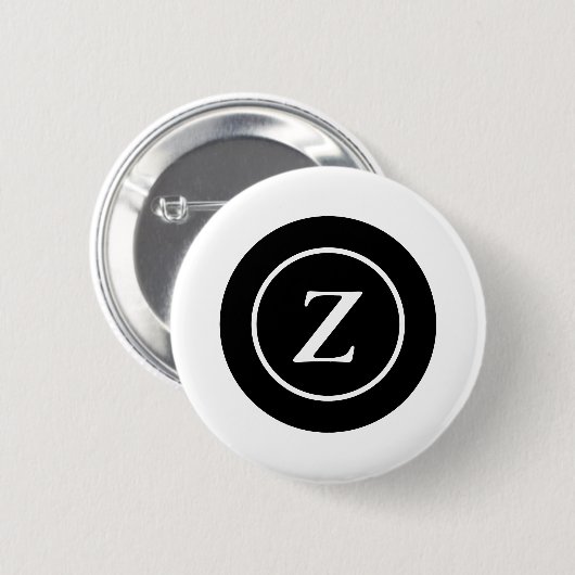 Zwart-wit cirkel custom initiaal ronde button 5,7 cm (Voorkant /achterkant)