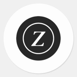 Zwart-wit cirkel custom initiaal ronde sticker