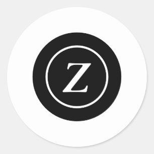 Zwart-wit cirkel custom initiaal ronde sticker