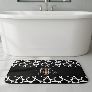 Zwart-wit cirkelpatroon met monogram badmat