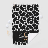 Zwart-wit cirkelpatroon met monogram golfhanddoek (Insitu)