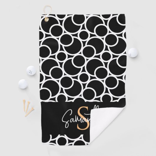 Zwart-wit cirkelpatroon met monogram golfhanddoek (Insitu)