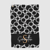 Zwart-wit cirkelpatroon met monogram golfhanddoek (Voorkant)