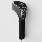 Zwart-wit cirkelpatroon met monogram golfheadcover (Schuin)
