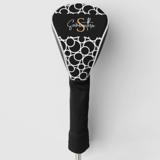 Zwart-wit cirkelpatroon met monogram golfheadcover (Voorkant)