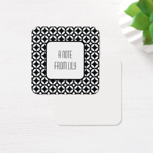 Zwart-wit cirkelvormige retro patroon Berichtnotit Vierkante Visitekaartjes (Bureau)