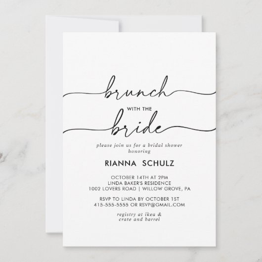 Zwart Wit Classic Brunch met de bruidsdouche Kaart (Voorkant)