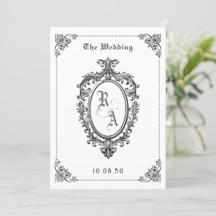 Zwart-wit Classic gothic bruiloft uitnodiging