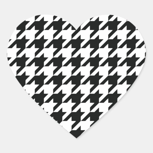 Zwart Wit Classic Houndstooth Check Hart Sticker (Voorkant)