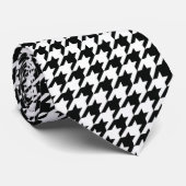 Zwart Wit Classic Houndstooth Check Stropdas (Opgerold)